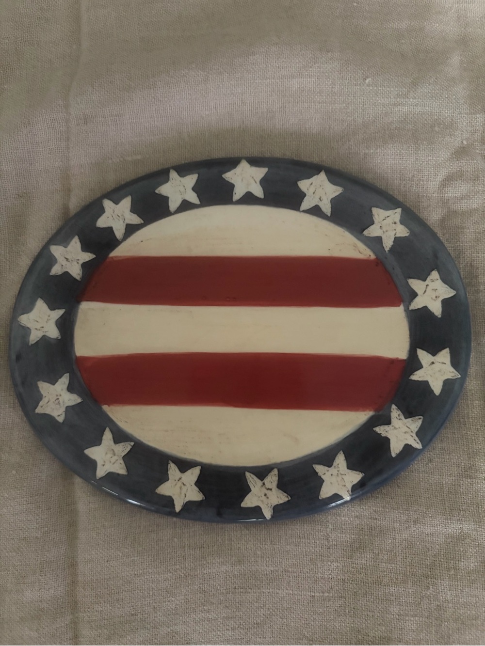 Nantucket home patriotic American flag ceramic platter